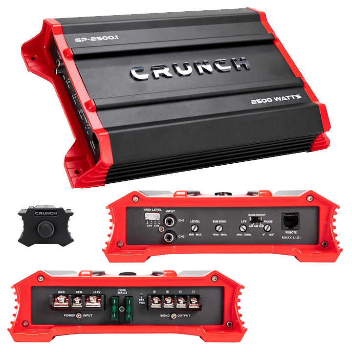 Crunch Ground Pounder 1 x 1250W at 4 Ohms and 1 x 2500W at 2 Ohms Class A/B Amplifier - Model GP25001