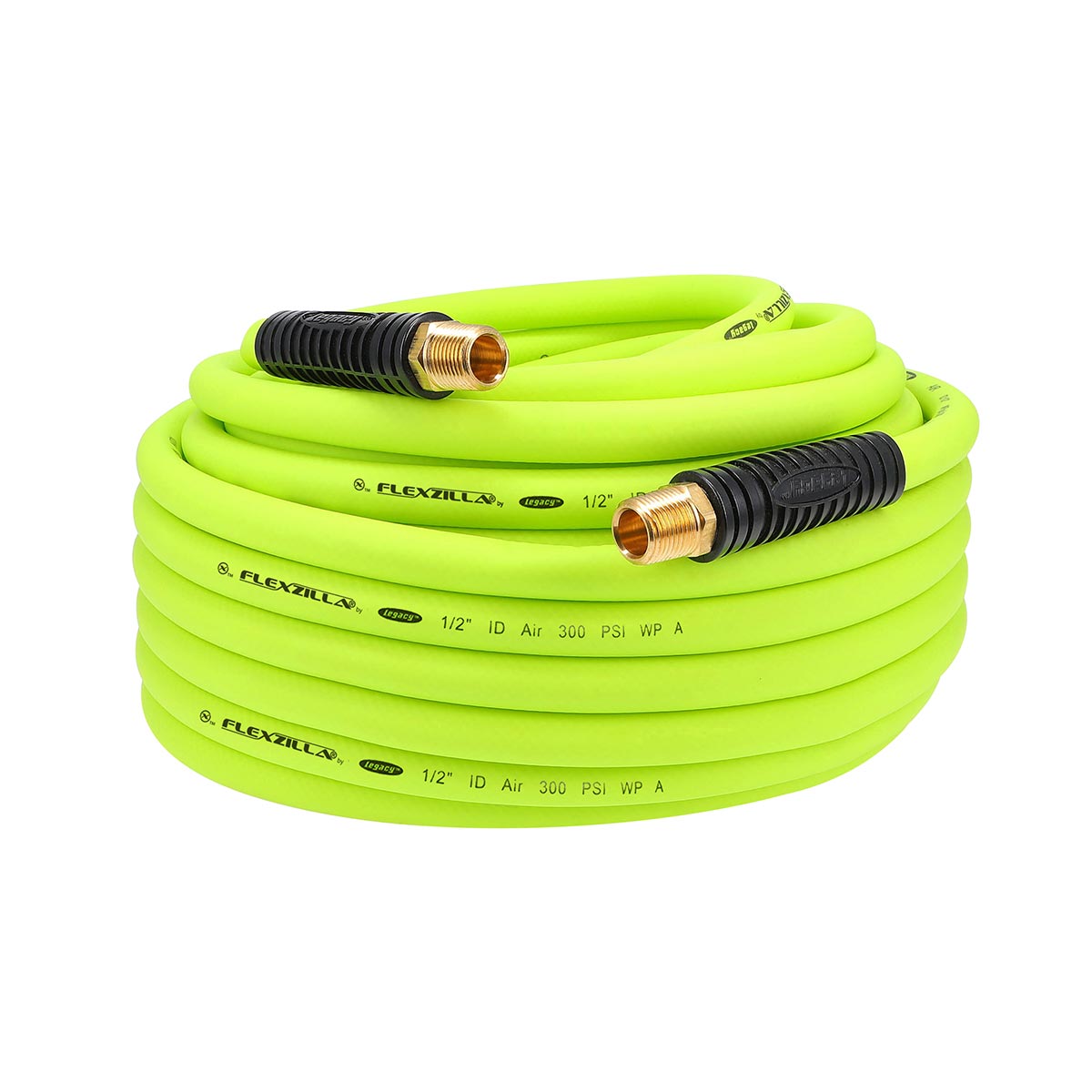 Flexzilla HFZ12100YW4 Heavy-Duty Lightweight Air Hose, 1/2 in. x 100 ft. with 1/2 in. MNPT Fittings