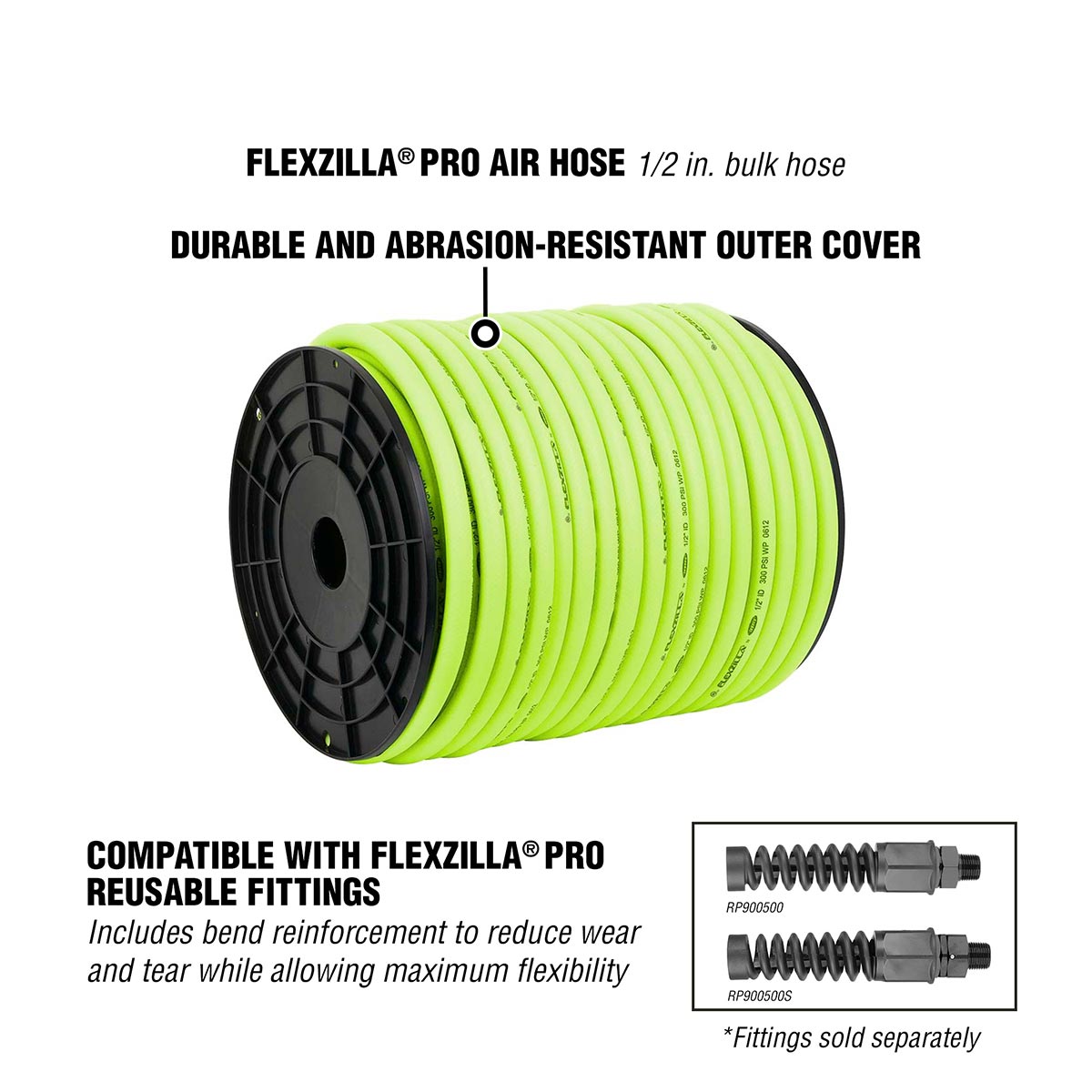 Flexzilla Pro HFZ12250YW Heavy-Duty Lightweight Bulk Air Hose, 1/2-Inch x 250-Foot