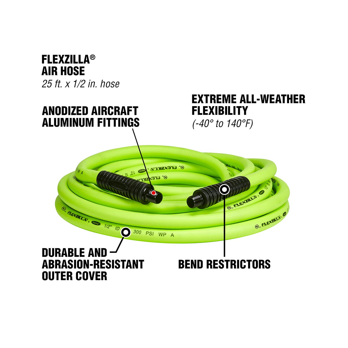 Flexzilla Heavy Duty Lightweight Air Hose 1/2 in. x 25 ft. HFZ1225YW3