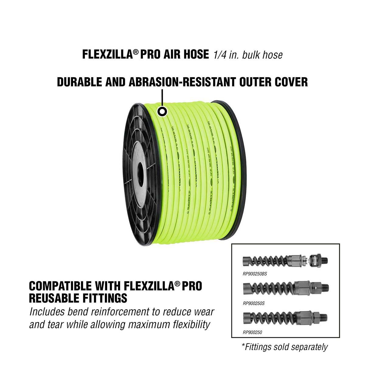 Flexzilla HFZ14250YW Heavy-Duty Lightweight Air Hose with ColorConnex Coupler and Plug, 1/4-Inch x 100-Foot, Red