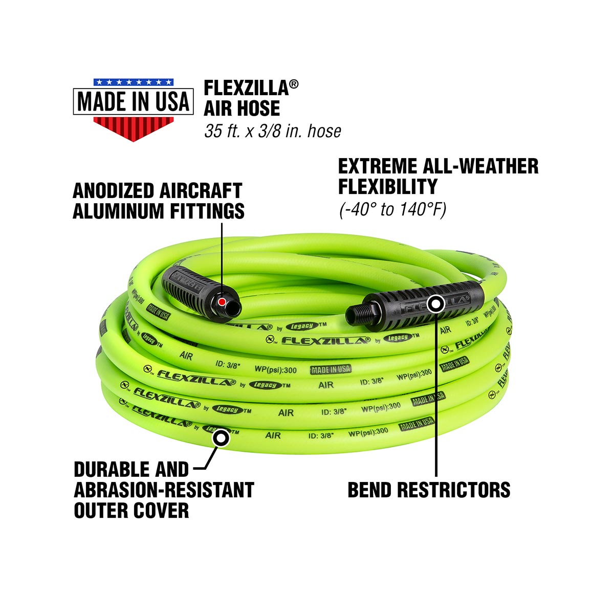 Flexzilla Heavy Duty Lightweight Air Hose 3/8 in. x 35 ft.
