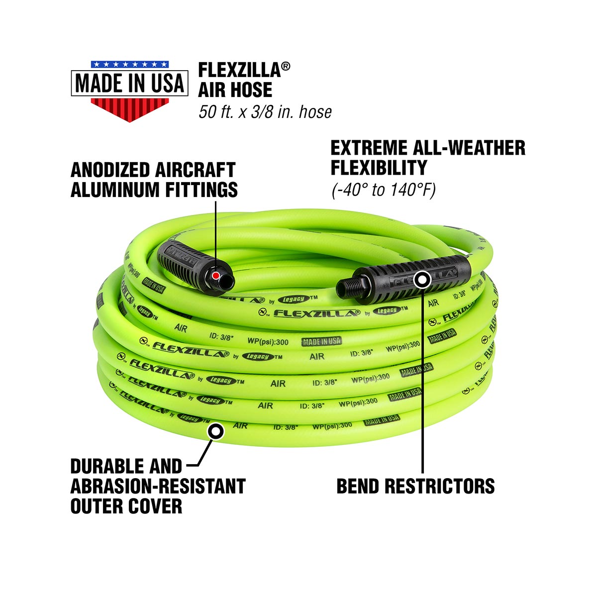 Flexzilla Heavy Duty Lightweight Air Hose, 3/8 in. x 50 ft.