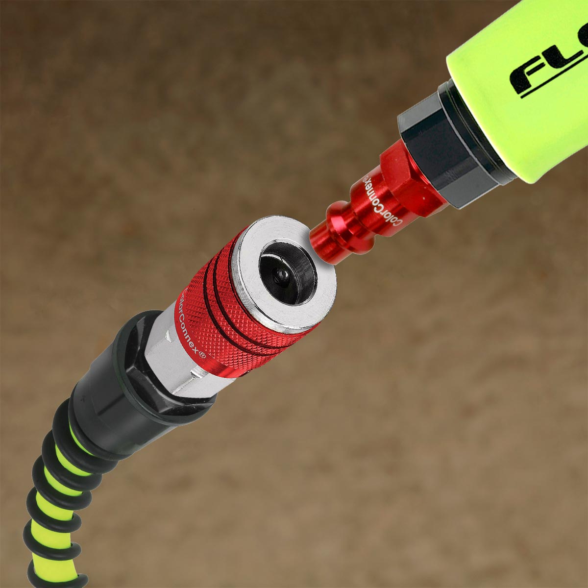 Flexzilla HFZP3825YW2D Heavy-Duty Lightweight Air Hose, 3/8 in. x 25 ft., Red, with ColorConnex Coupler and Plug