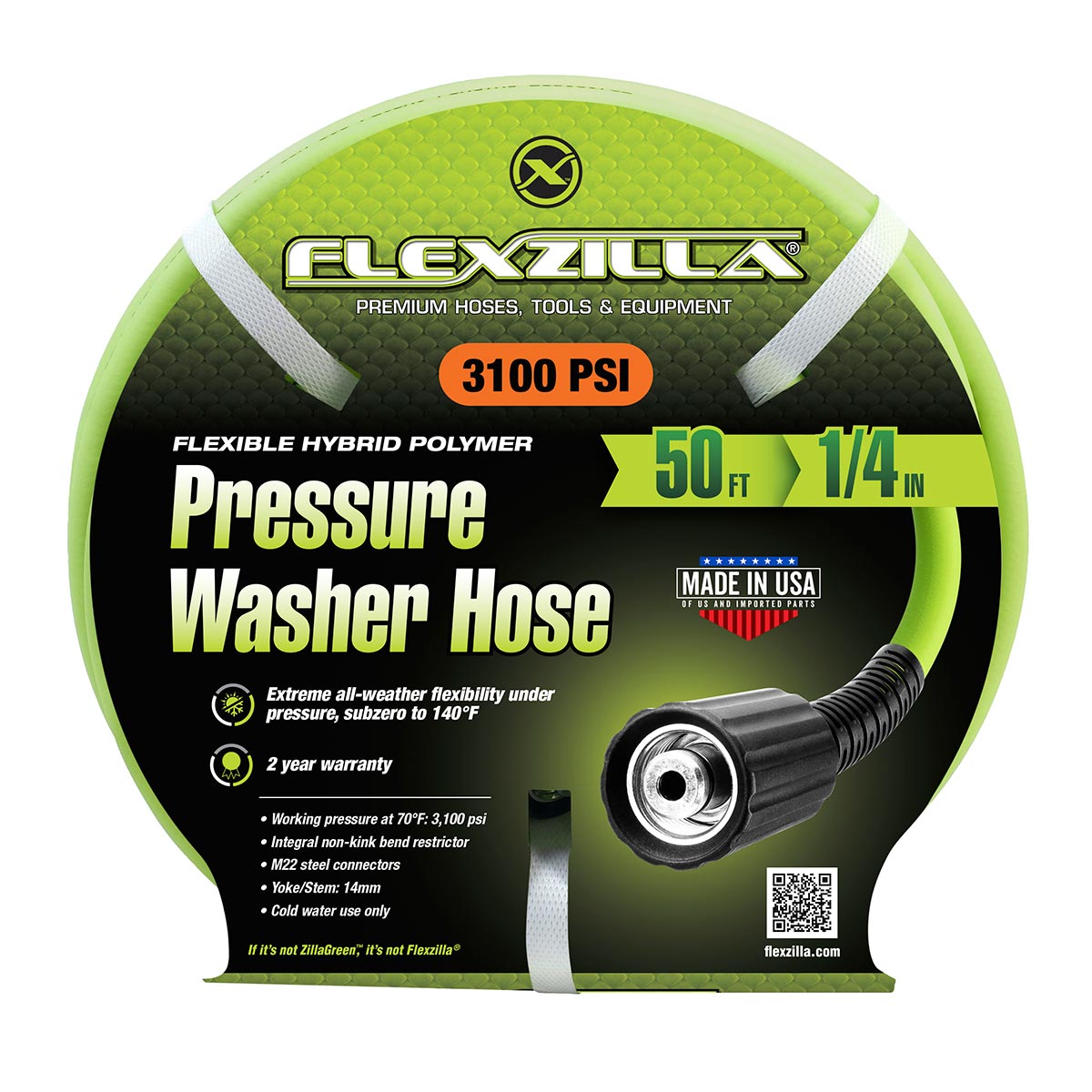 Flexzilla Pressure Washer Hose 1/4 in. x 50 ft. with M22 Fittings