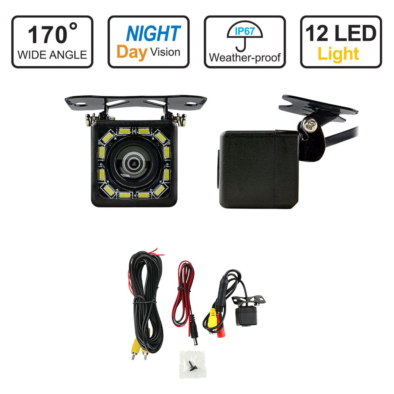 Nippon ISRVC120GLL Car Rear View Camera with 12 LED Lights and Guideline View