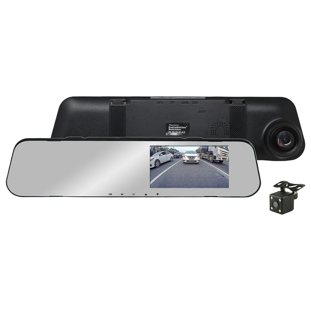 Nippon Installation Solution Mirror with Front and Rear View Cameras, 4.3 Inch Monitor and DVR - Model ISRVDVR43
