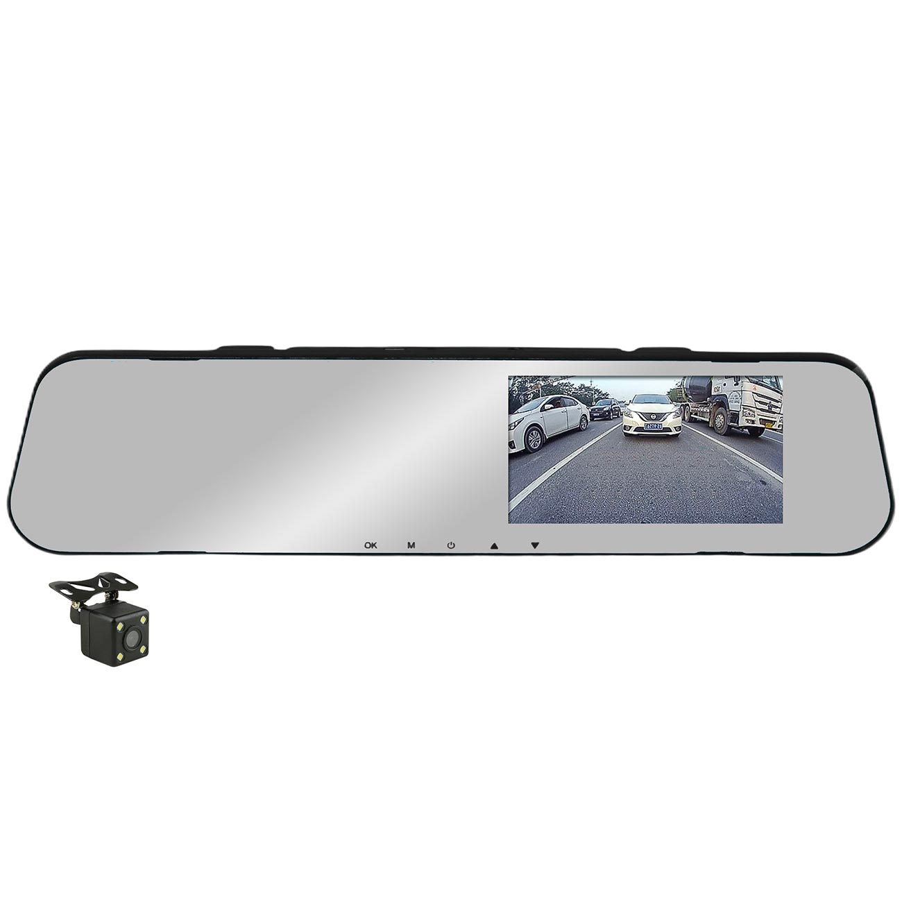 Nippon Installation Solution Mirror with Front and Rear View Cameras, 4.3 Inch Monitor and DVR - Model ISRVDVR43