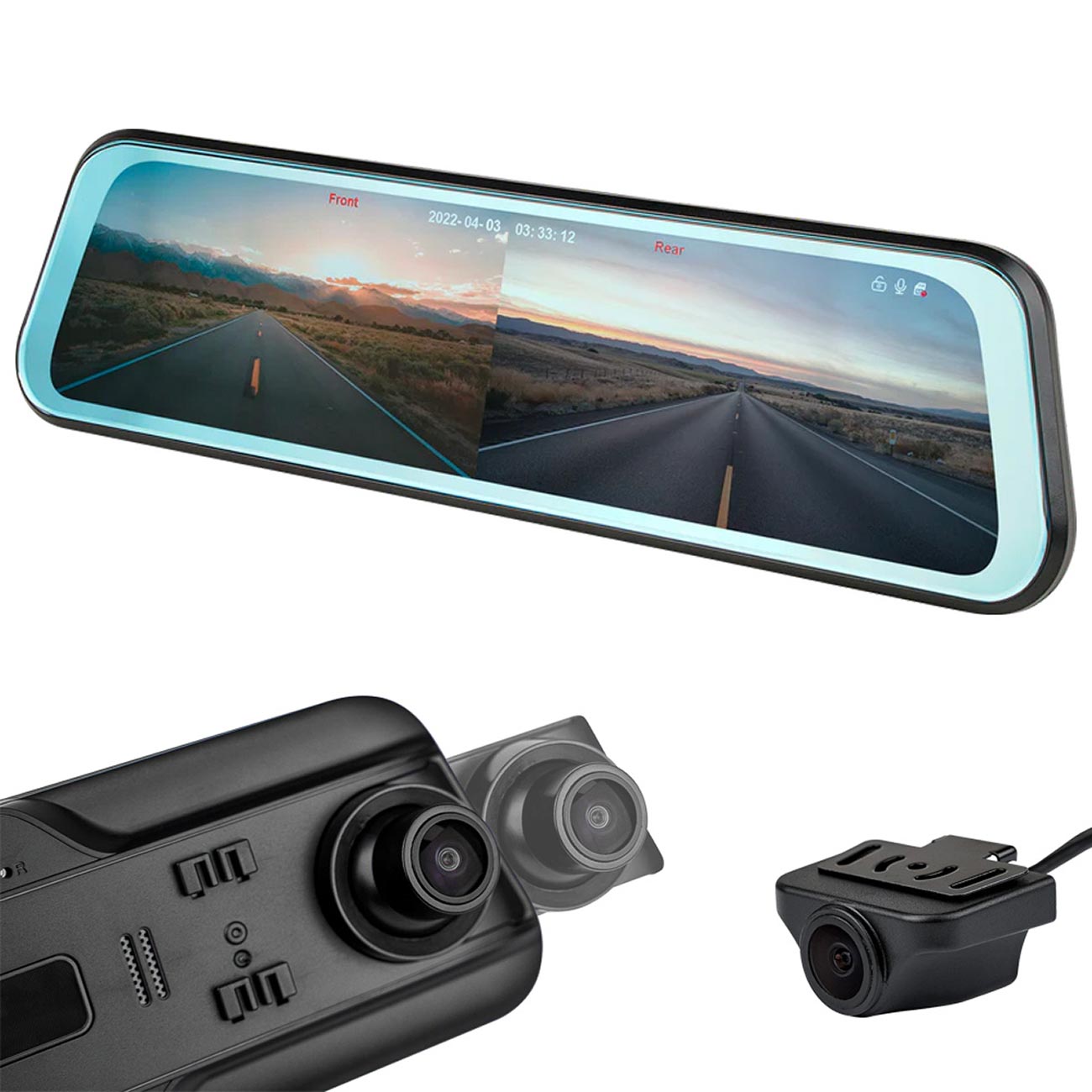 Nippon Installation Solution Mirror with Front and Rear View Camera, 9.66-Inch Monitor, and DVR – Model ISRVDVR99
