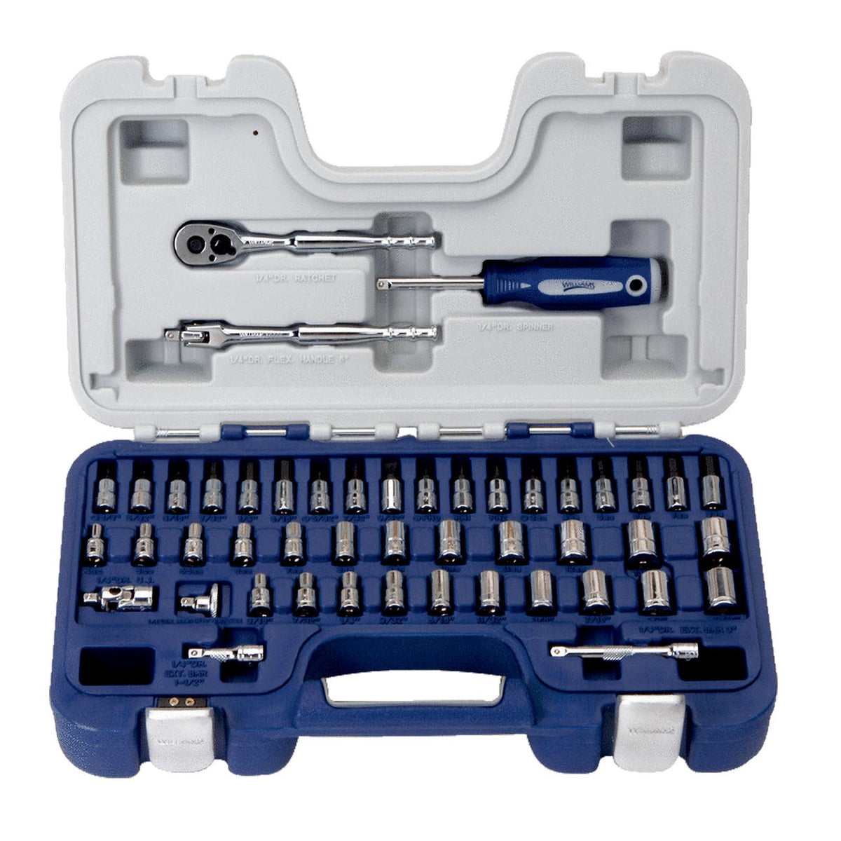 Williams JHW50601B 1/4-Inch Drive Metric and SAE 6-Point Socket Set, 47-Piece