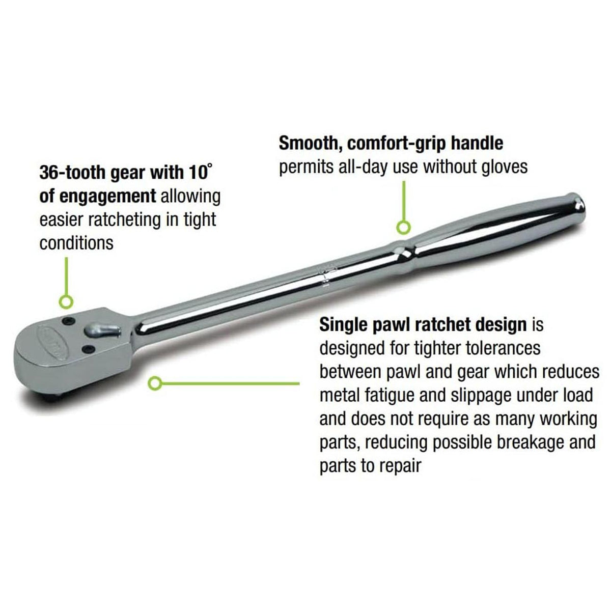 Williams JHWB52EHA 3/8-Inch Drive Sealed Narrow Head Ratchet, 36-Tooth