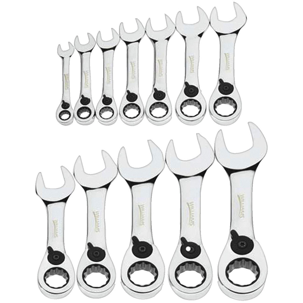 Williams JHWMWS12RCS Metric Stubby Reversible Ratcheting Combination Wrench Set, 12-Point, 12-Piece