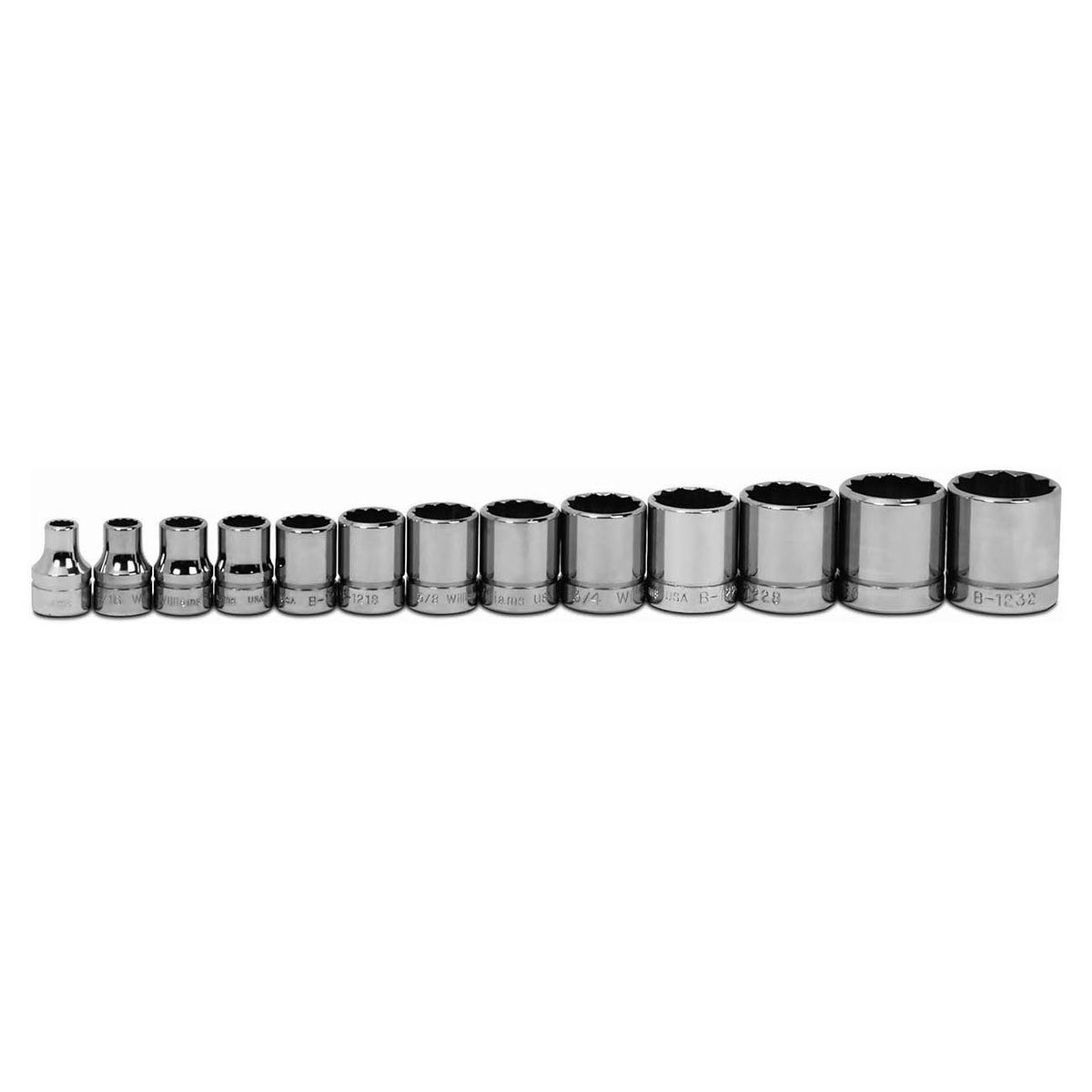 Williams JHWWSB13RC 3/8-Inch Drive Shallow SAE 12-Point Socket Set with Clip Rail, 13-Piece