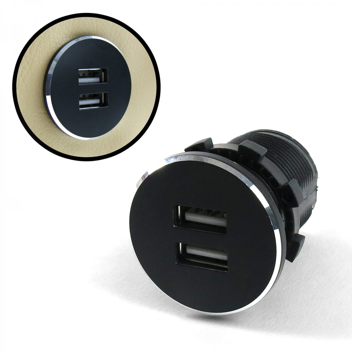 Black Dash Mount Dual Port USB Charger