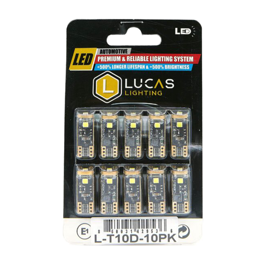 Lucas Lighting T10 194 Digital Canbus Bulb w/Fuse (White) 5 Pair: L-T10D-10PK