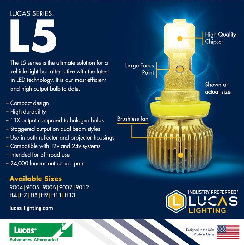 Lucas Lighting - L5-9012 PAIR Single output.  Replaces 9012,HB4,HIR2 - L5-9012