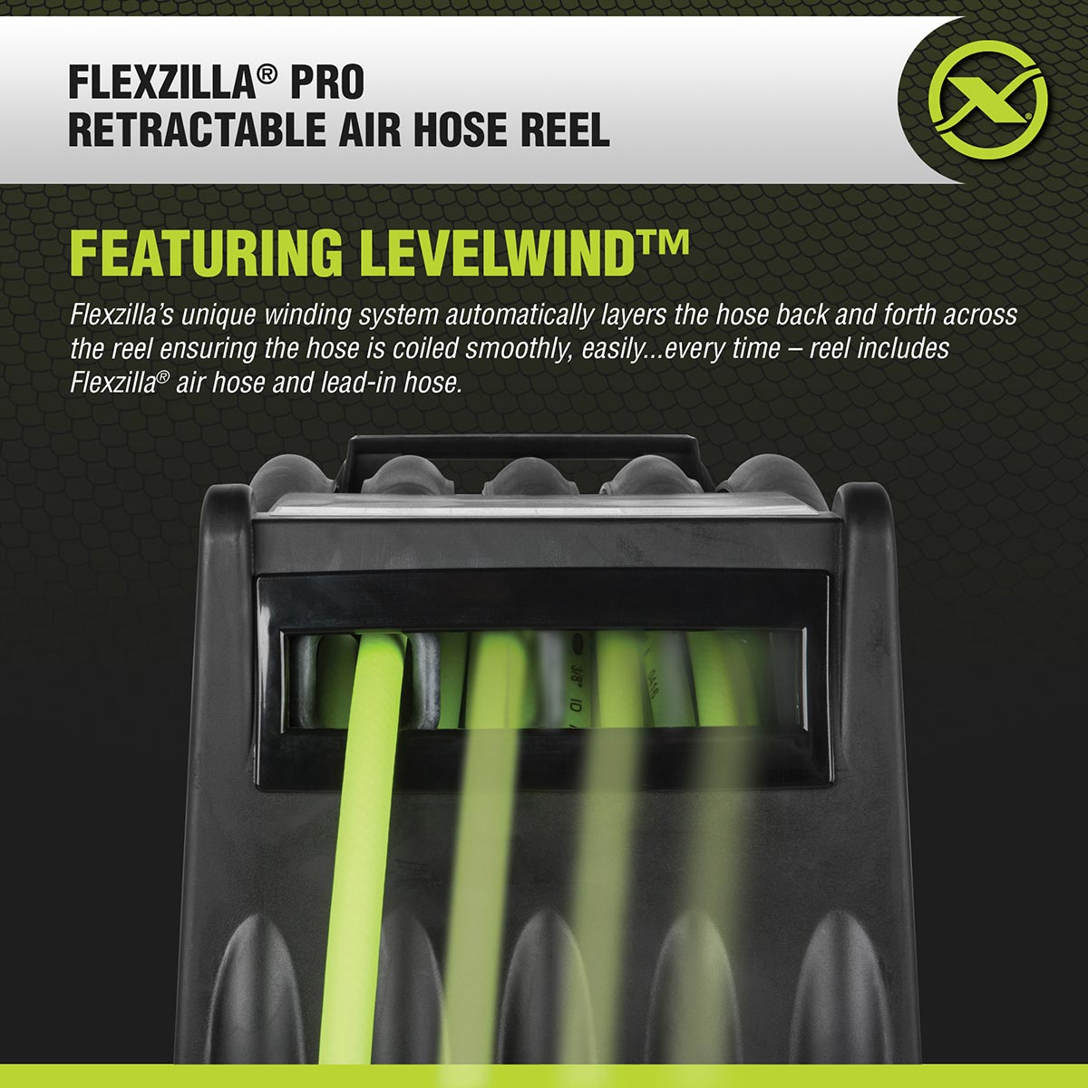 Flexzilla L8306FZ Retractable Air Hose Reel with Levelwind Technology, 3/8 in. x 75 ft.