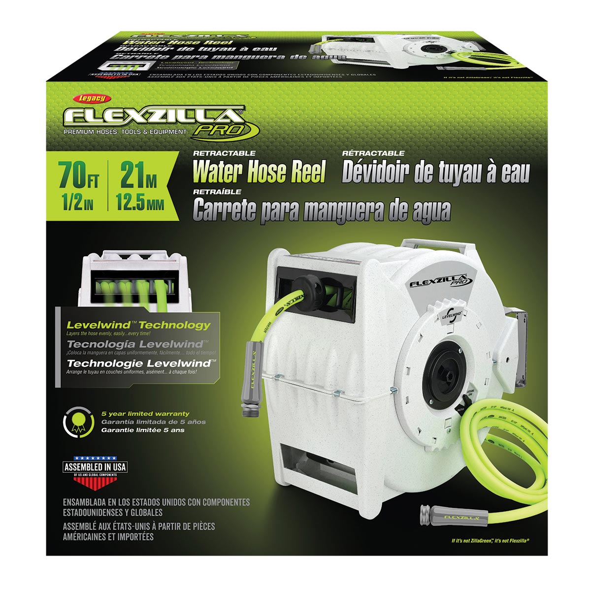 Flexzilla L8340FZ Retractable Water Hose Reel with Levelwind Technology, 1/2 in. x 70 ft.