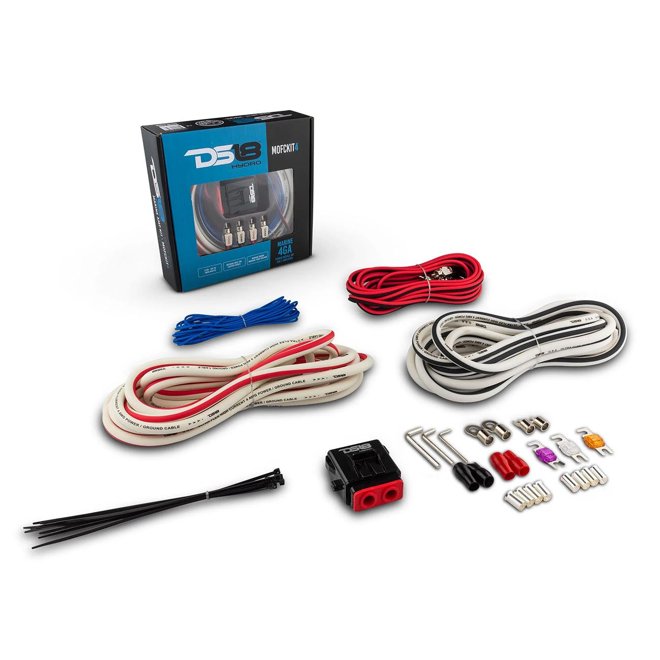 DS18 MOFCKIT4 4 Gauge Marine Grade OFC Ultra Flex Amplifier Wiring Kit - 1800 Watts