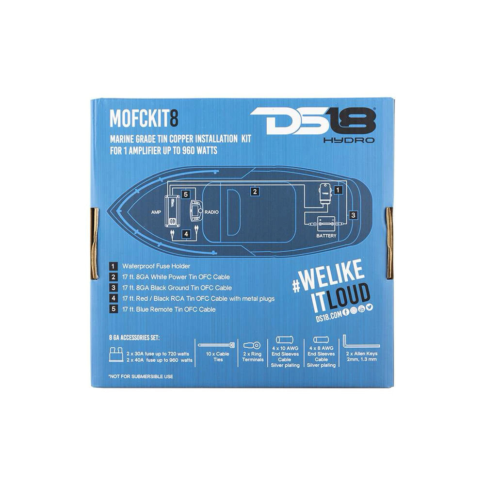 DS18 MOFCKIT8 Marine Grade 4 Gauge Amplifier Wiring Kit – 1800 Watts Ultra Flex OFC