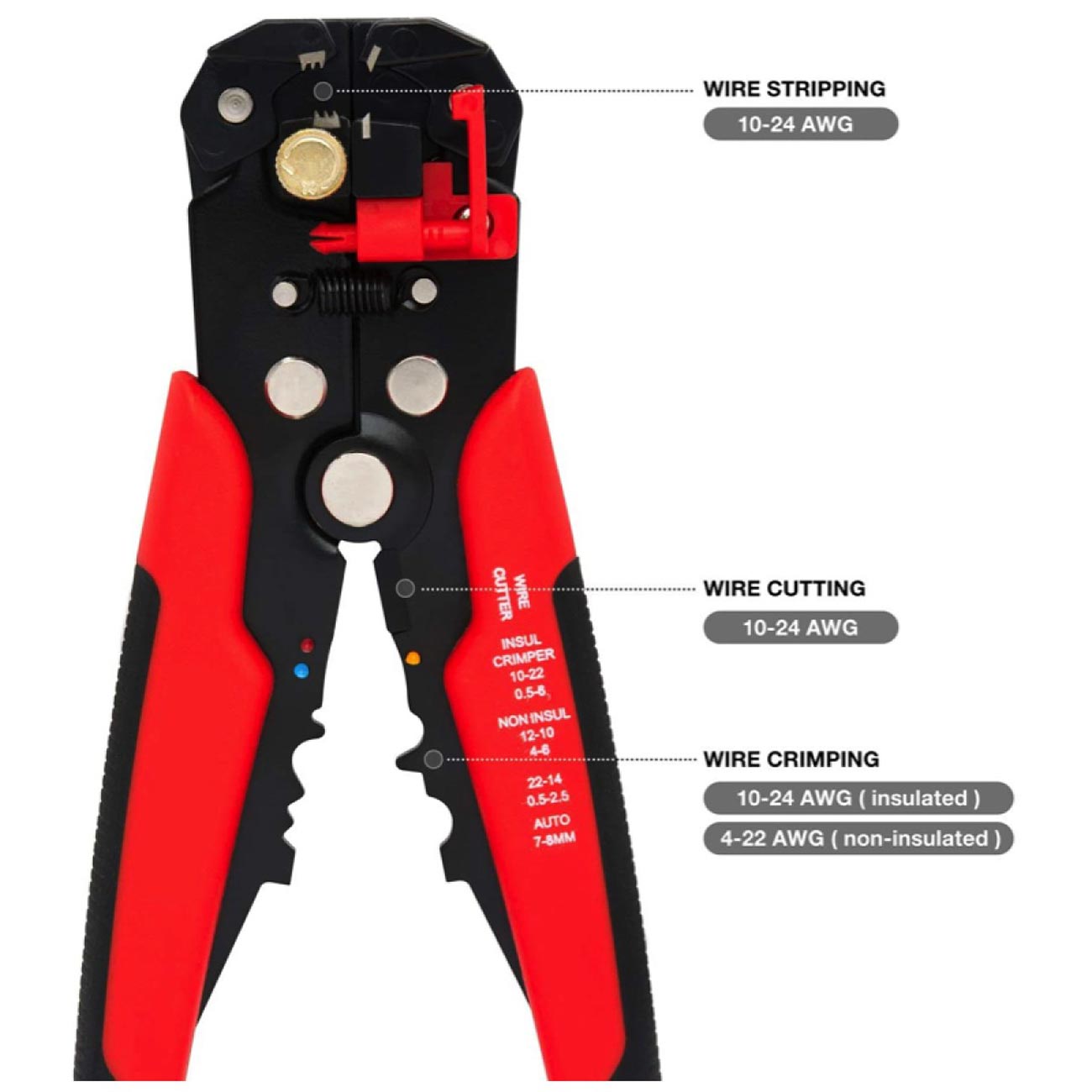 Nippon Installation Solution Wire Stripper and Crimper NTK400, Self-Adjusting for 10-24 Gauge Wires