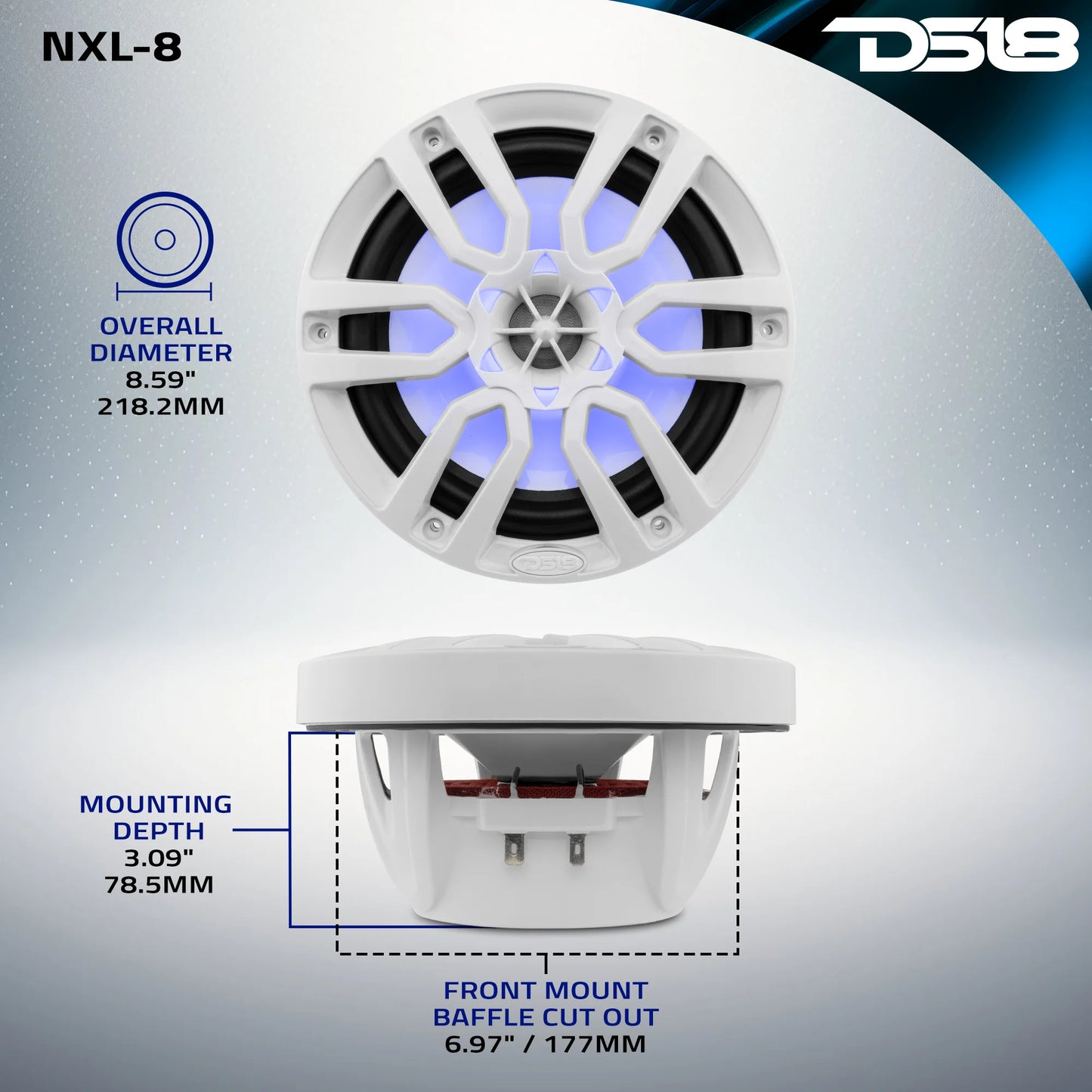 DS18 HYDRO 8" 2-Way Marine Speakers w/RGB LED Lights 375W - White [NXL-8]