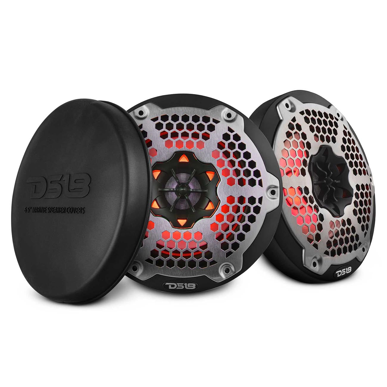 DS18 HYDRO 6.5-inch 2-Way Marine Speakers with RGB LED Lights, 300 Watts - Black (Pair)