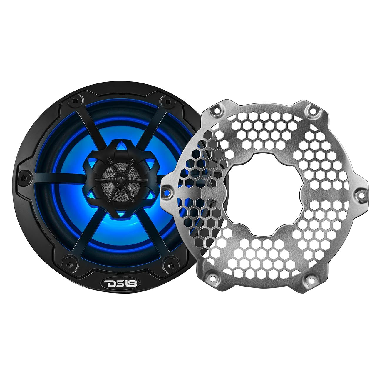 DS18 HYDRO 6.5-inch 2-Way Marine Speakers with RGB LED Lights, 300 Watts - Black (Pair)