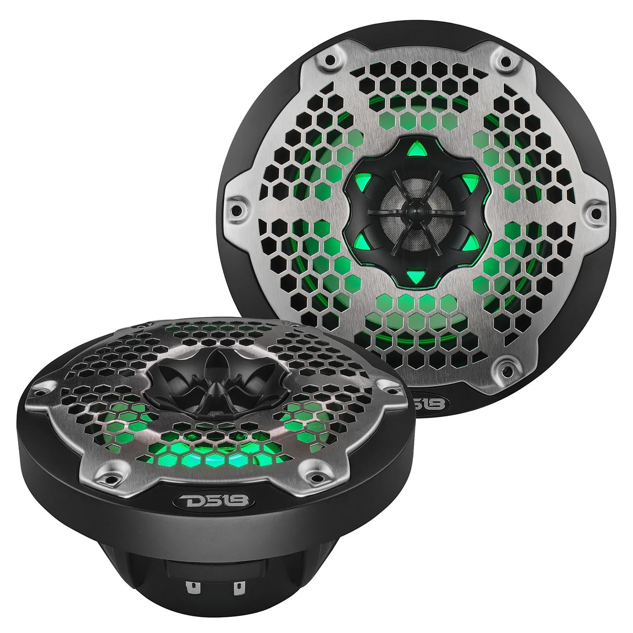 DS18 HYDRO 6.5-inch 2-Way Marine Speakers with RGB LED Lights, 300 Watts - Black (Pair)