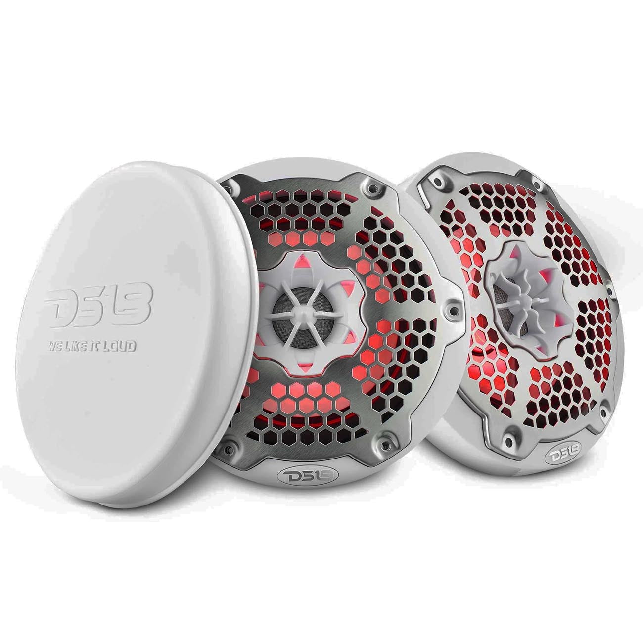 DS18 Hydro 6.5-inch 2-Way Marine Speakers with RGB LED Lighting, 300 Watts - White (Pair)