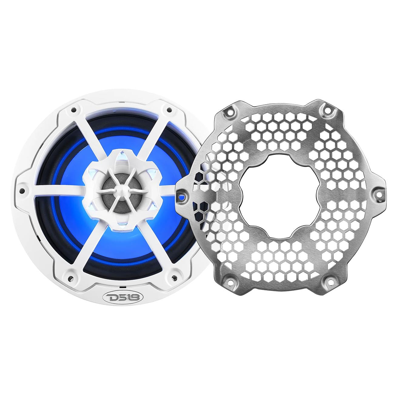 DS18 Hydro 6.5-inch 2-Way Marine Speakers with RGB LED Lighting, 300 Watts - White (Pair)