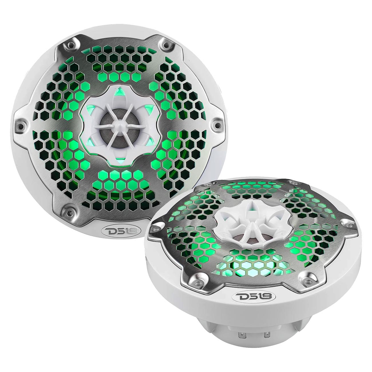 DS18 Hydro 6.5-inch 2-Way Marine Speakers with RGB LED Lighting, 300 Watts - White (Pair)