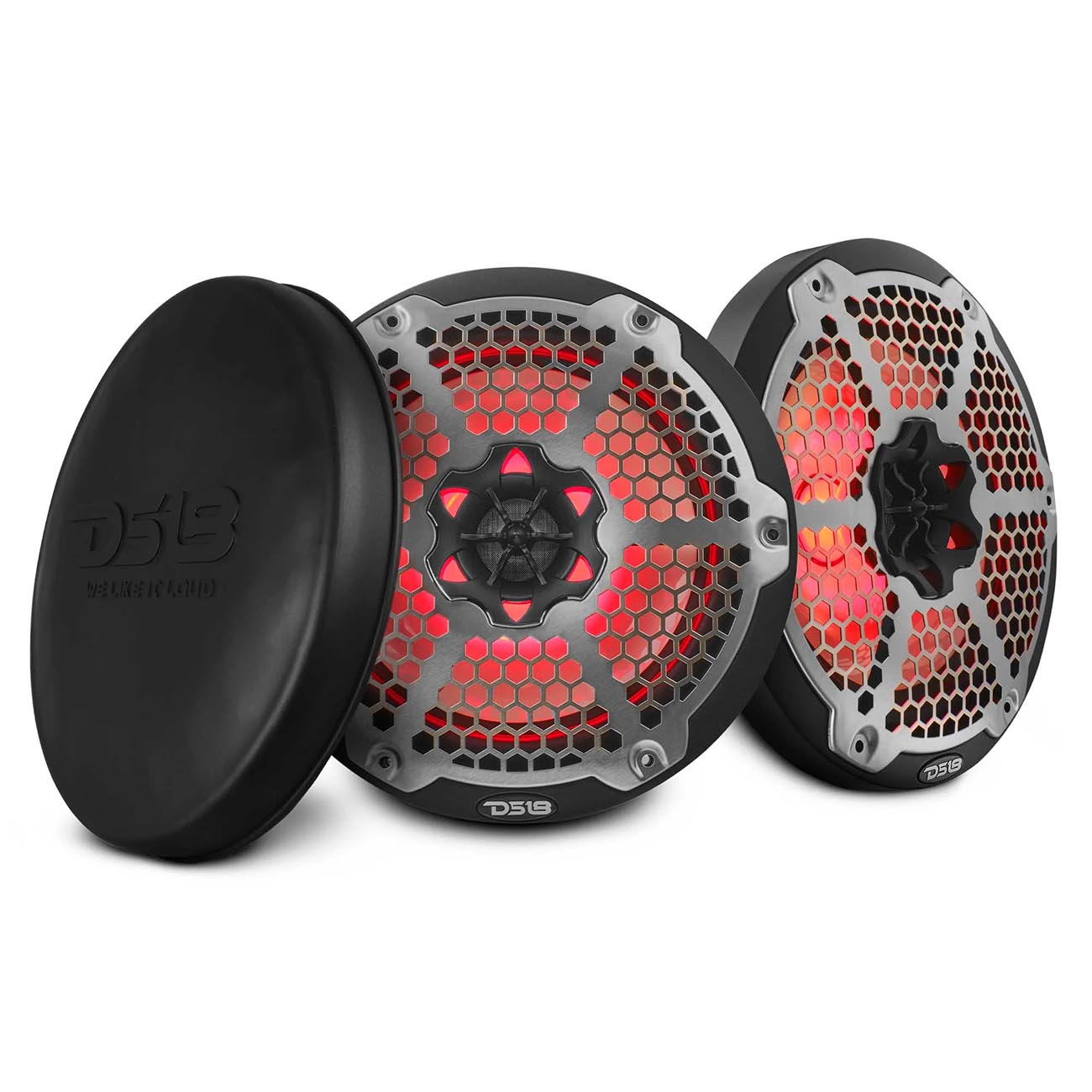 DS18 Marine/Powersports 8-Inch 2-Way Speakers with RGB LED Lights - Black (Pair)