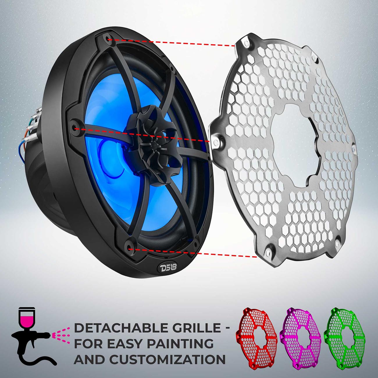 DS18 Marine/Powersports 8-Inch 2-Way Speakers with RGB LED Lights - Black (Pair)