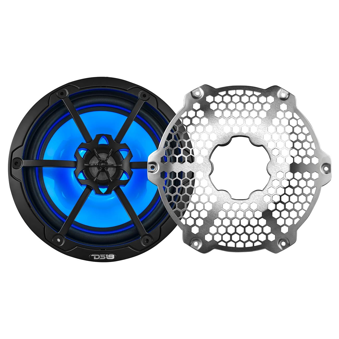 DS18 Marine/Powersports 8-Inch 2-Way Speakers with RGB LED Lights - Black (Pair)