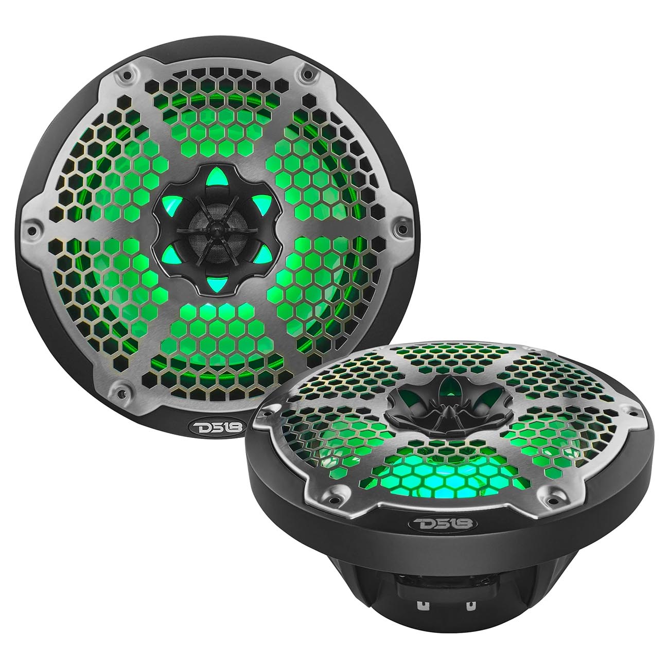 DS18 Marine/Powersports 8-Inch 2-Way Speakers with RGB LED Lights - Black (Pair)