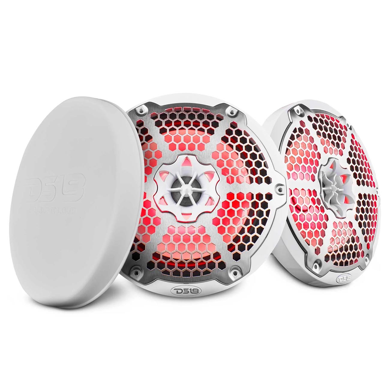 DS18 Marine and Powersports 8-Inch 2-Way Speakers with RGB LED Lights - White (Pair) - Model NXL8MWH
