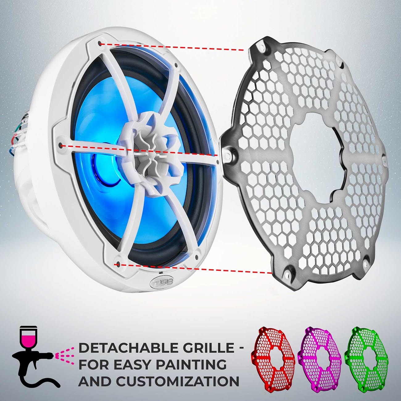 DS18 Marine and Powersports 8-Inch 2-Way Speakers with RGB LED Lights - White (Pair) - Model NXL8MWH