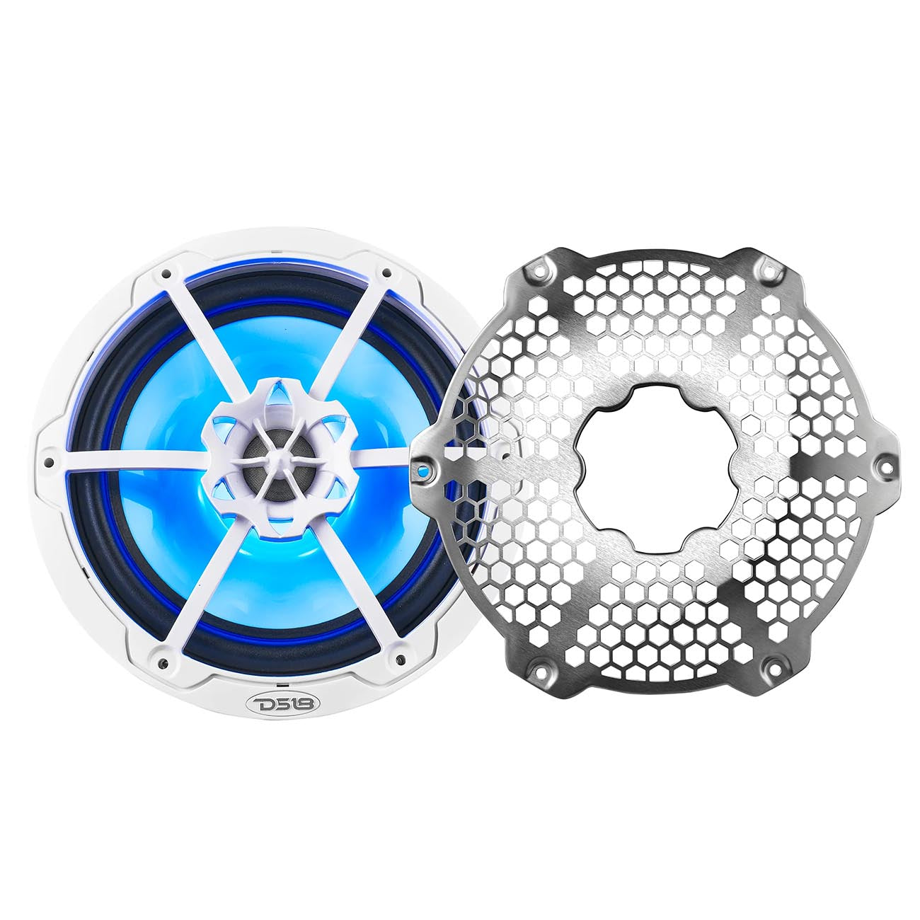 DS18 Marine and Powersports 8-Inch 2-Way Speakers with RGB LED Lights - White (Pair) - Model NXL8MWH
