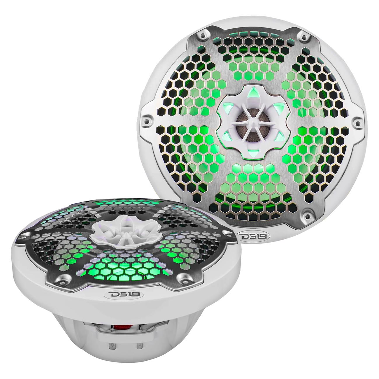 DS18 Marine and Powersports 8-Inch 2-Way Speakers with RGB LED Lights - White (Pair) - Model NXL8MWH