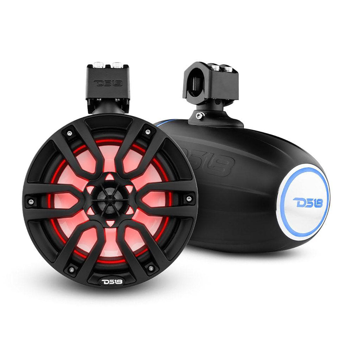 DS18 8-inch 2-Way Marine and Powersports Wakeboard Speakers with RGB LED Illumination – Black (Pair)