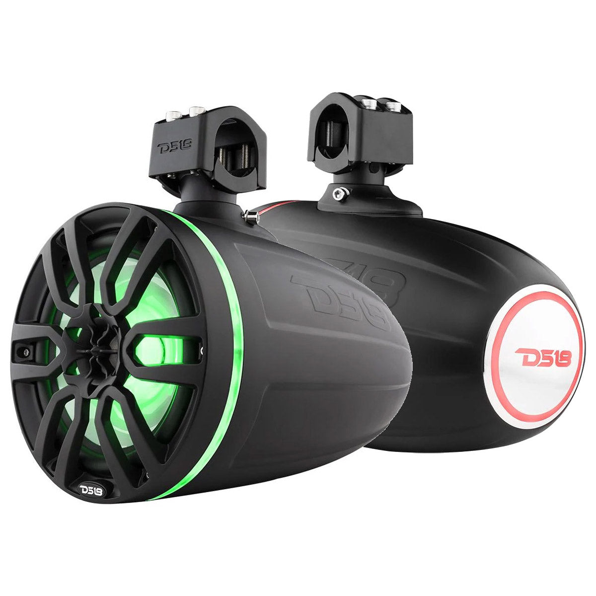 DS18 8-inch 2-Way Marine and Powersports Wakeboard Speakers with RGB LED Illumination – Black (Pair)