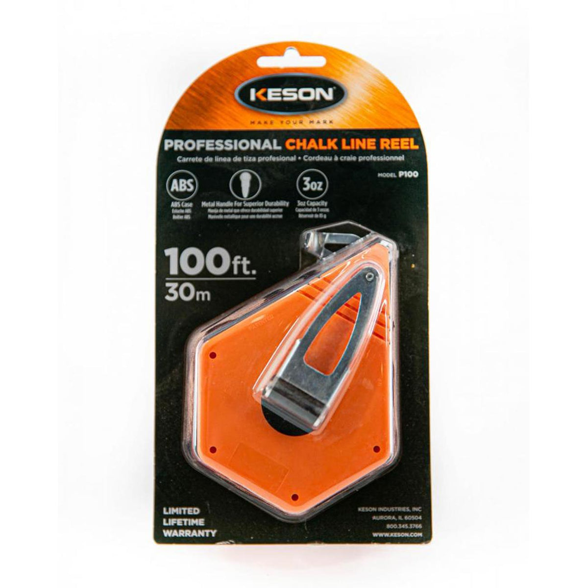 Keson P100KESON Octagonal Chalk Bold Line Reel with 100-Foot, 1.5 mm String