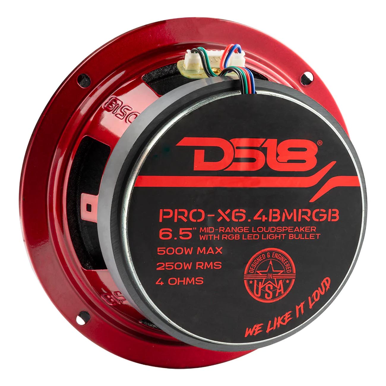 DS18 PRO-X 6.5-inch Mid-Range Loudspeaker with RGB Light Bullet - 250W RMS/500W Max