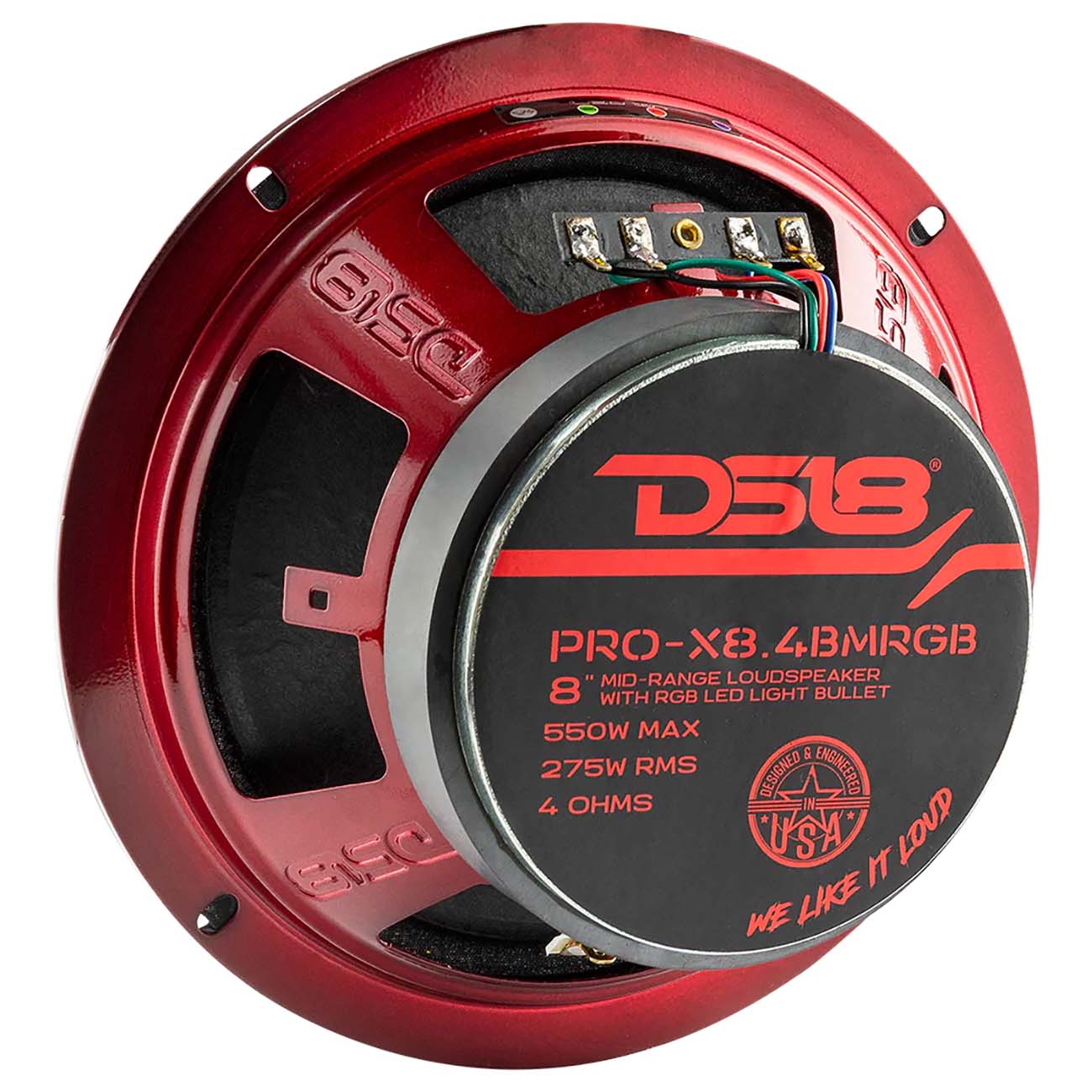 DS18 PROX84BMRGB 8-Inch Mid-Range Speaker with Illuminated Bullet - 275W RMS / 550W Max, 4 Ohm
