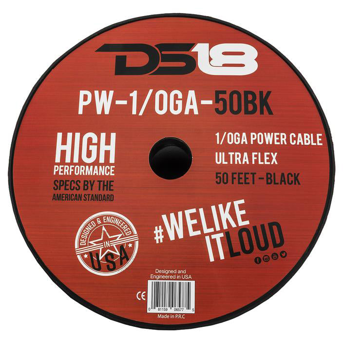 DS18 Ultra Flex CCA Power Wire 1/0 Gauge, 50 Feet - Black