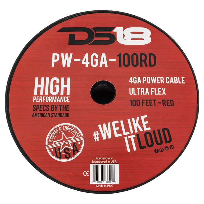 DS18 Ultra Flex CCA Power Wire 4 Gauge, 100 Feet - Red