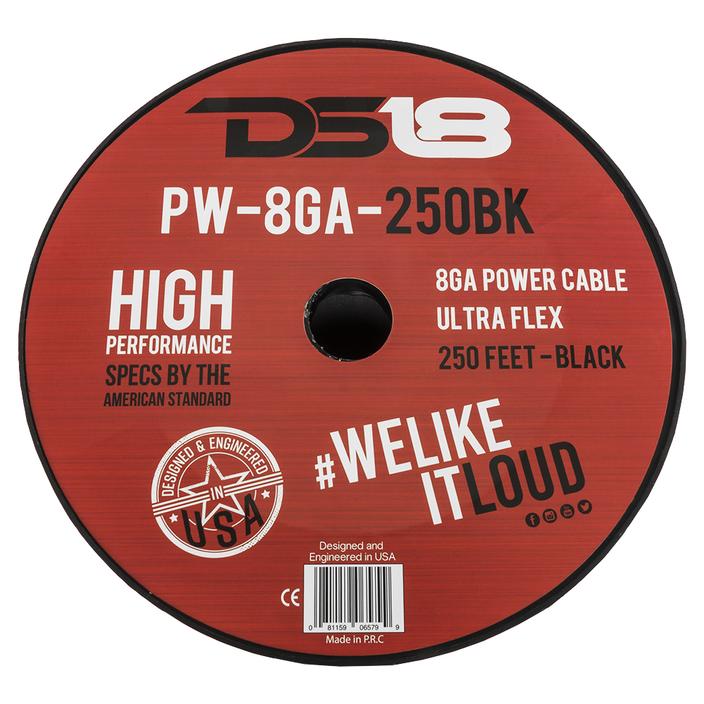 DS18 Ultra Flex CCA Power Wire 8 Gauge, 250 Feet - Black