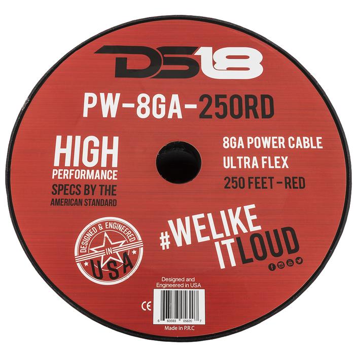 DS18 Ultra Flex CCA Power Wire 8 Gauge, 250 Feet - Red