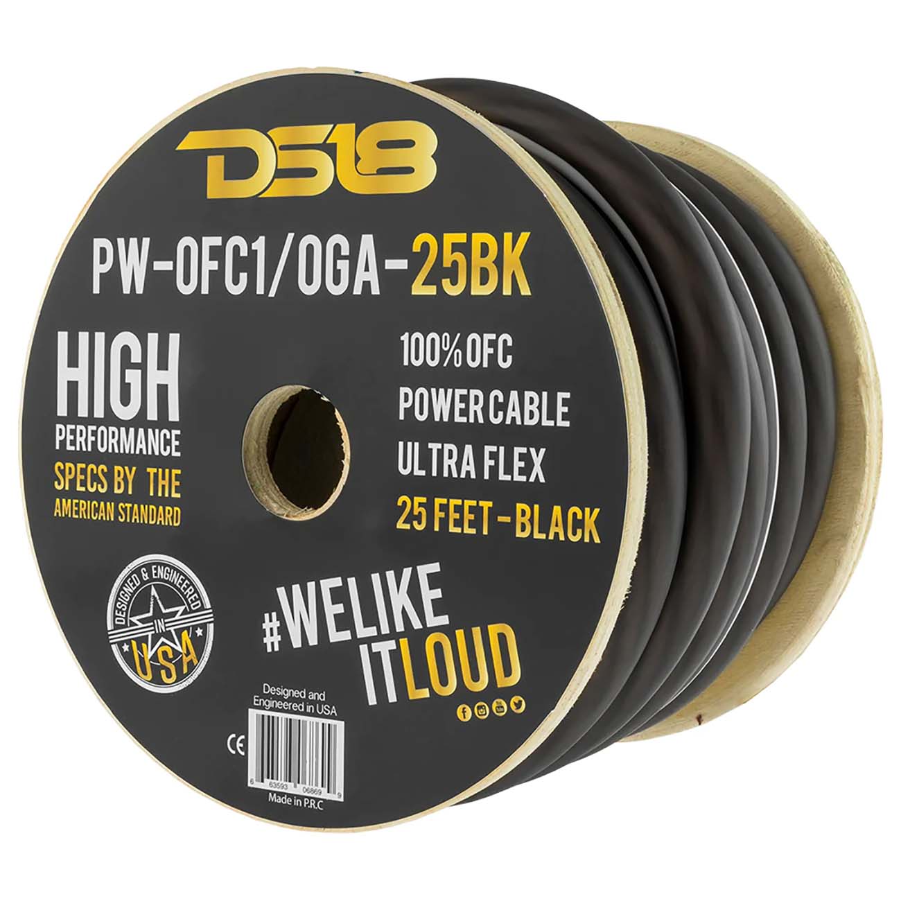 DS18 1/0 Gauge 100% OFC Copper Power Wire - 25 Foot Black
